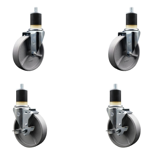5'' Semi Steel Wheel Swivel 1-7/8'' Expanding Stem Caster Set 2 Brakes, 4PK